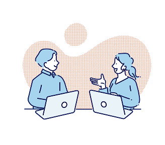 オンラインで会話する社員のイラスト